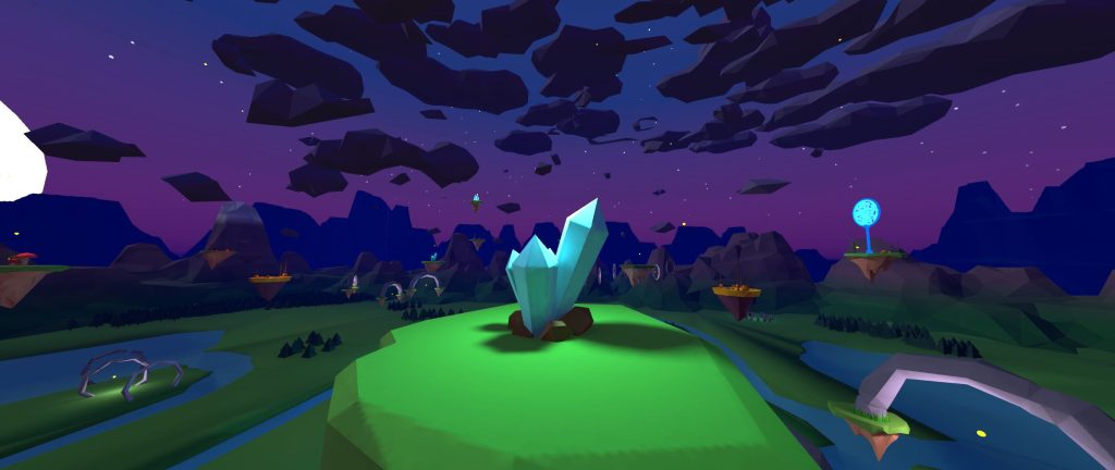 Low-poly VR game world with floating islands from a consumer VR title built in Unity