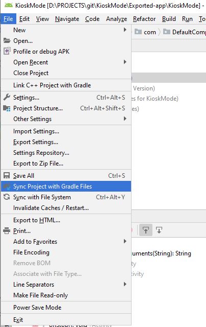 Android Studio menu showing Sync Project with Gradle Files selected