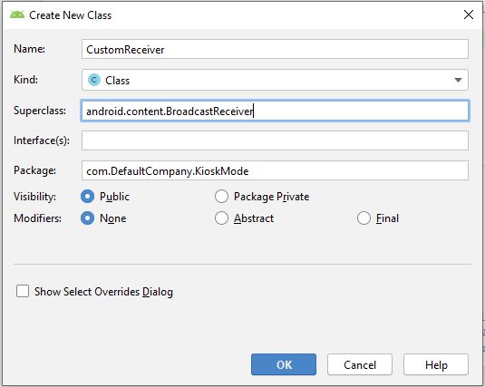 CustomReciever.JavaIf that all worked, go ahead and open up you’re Java folder and find your project folder. Once there, right click on the Project folder and create a new class called “CustomReciever.java” within it.