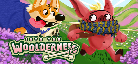 Promotional banner for Into the Woolderness featuring cartoon characters and the game logo.