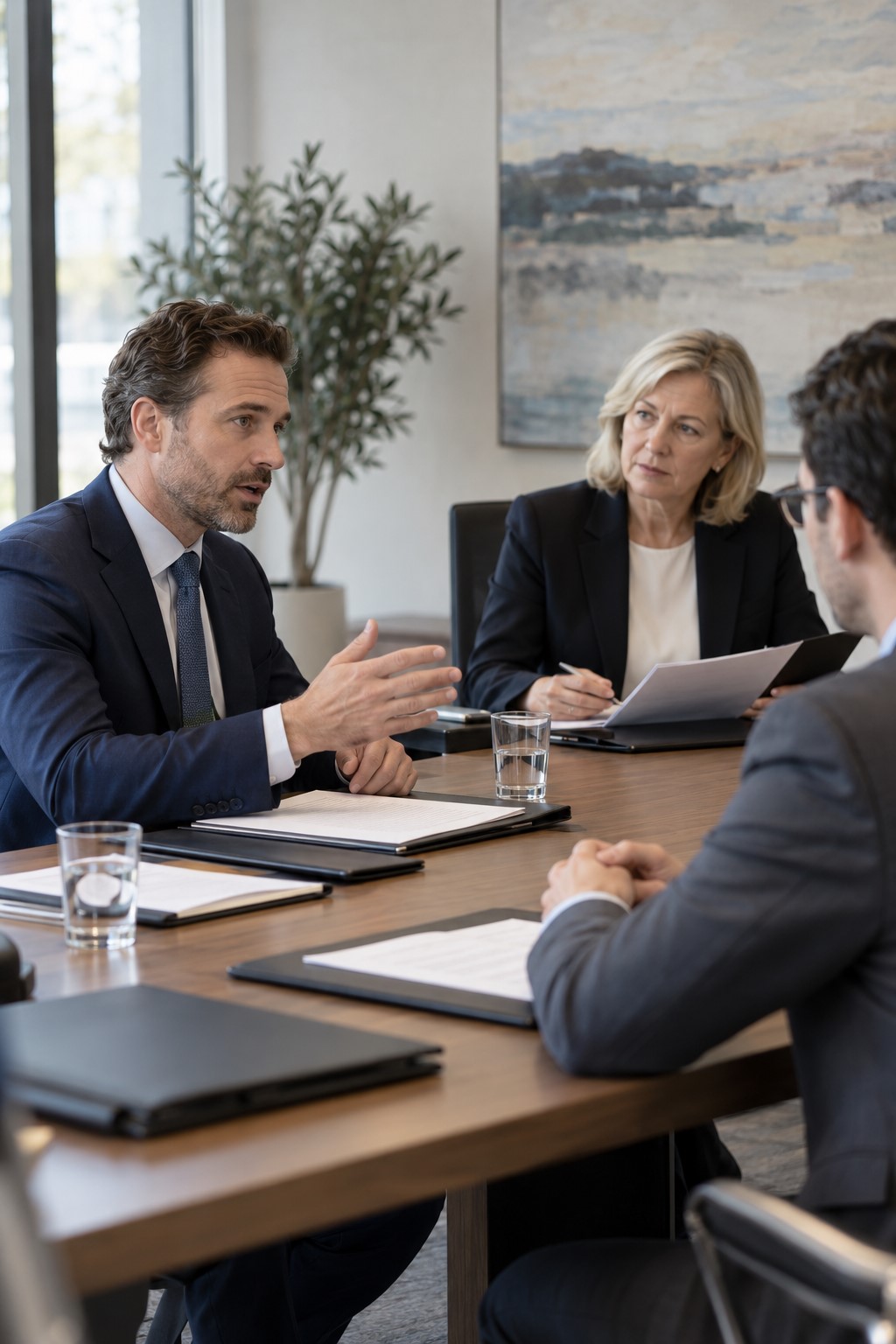 Attorney meeting with clients at a conference table