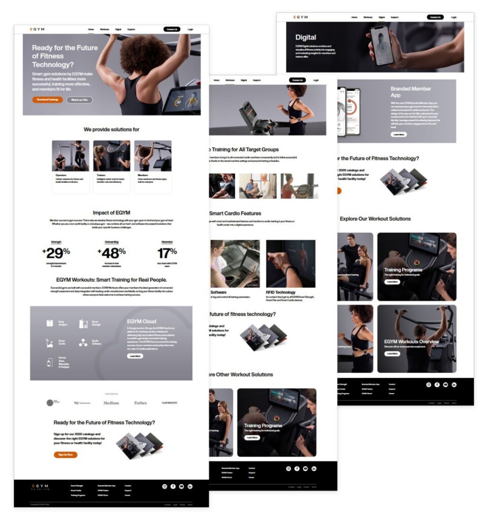 EGYM website pages on desktop