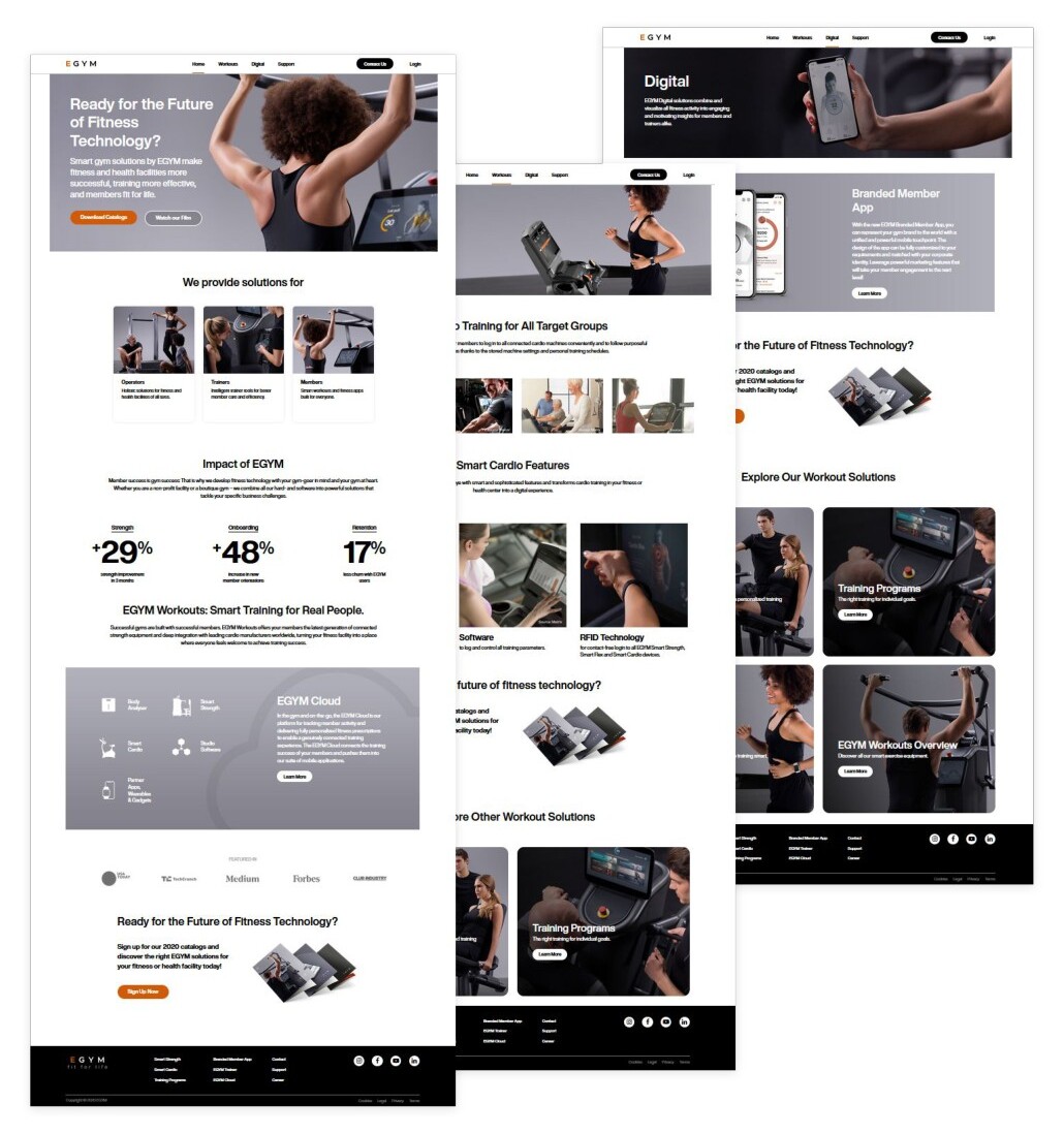 EGYM website pages on desktop
