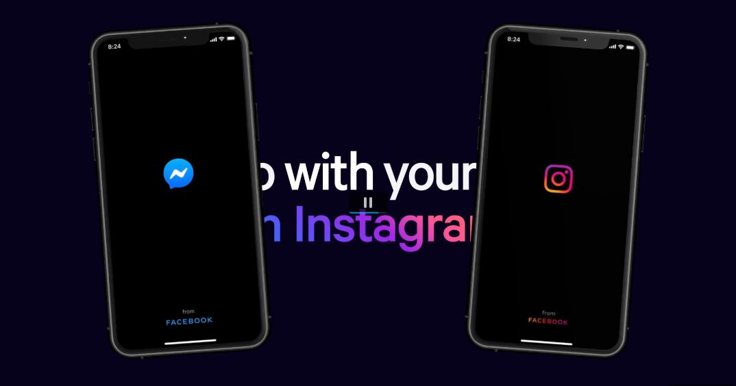 Messenger and Instagram phone screens from the Facebook and Instagram messaging launch video