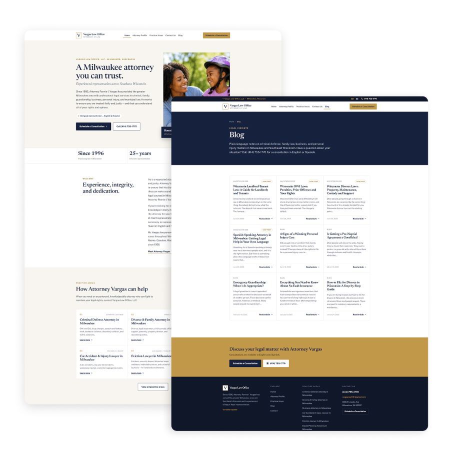 Vargas Law Office website pages on desktop