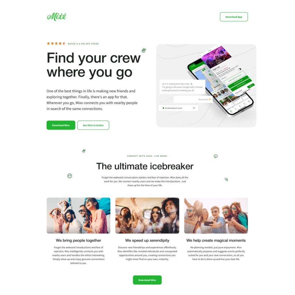 Mixx Together website and app screens