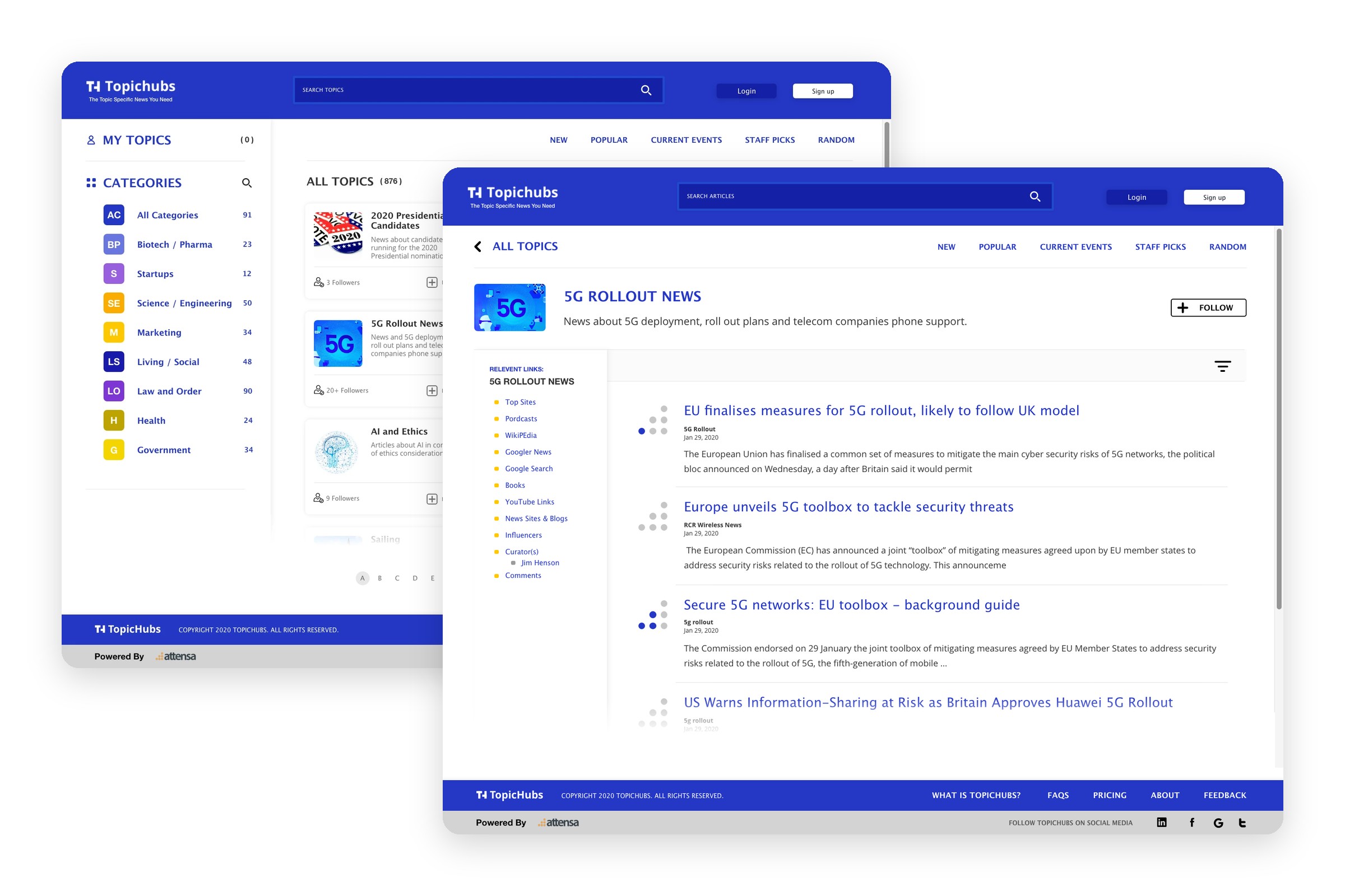 TopicHubs All Topics grid and the 5G Rollout News topic page