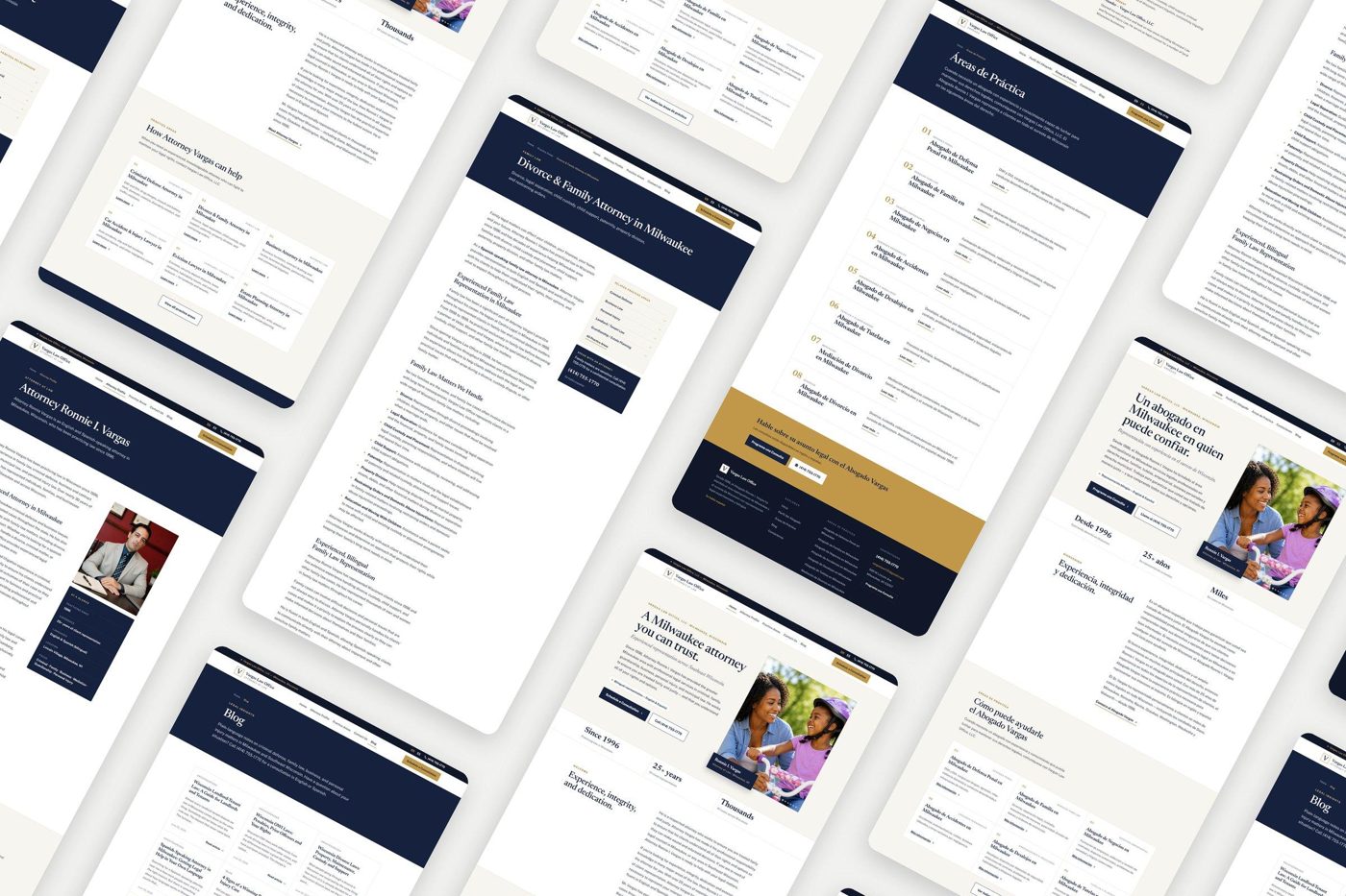 Pages from the Vargas Law Office bilingual website